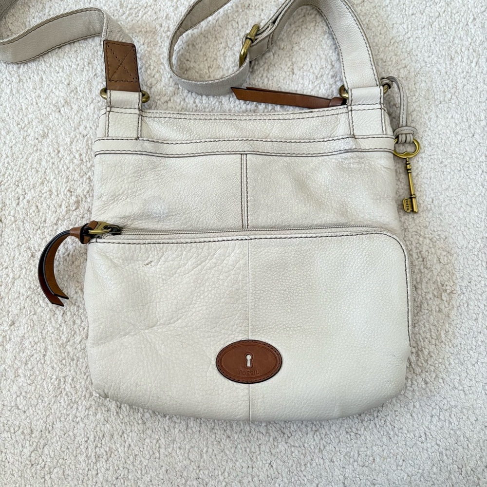 Fossil Leather Cream Crossbody Bag